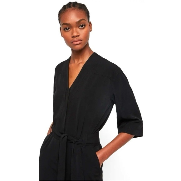 ALL SAINTS HAYLEY CROPPED BUTTON DOWN 3/4” SHORT SLEEVE JUMPSUIT BLACK Size 4 - Picture 4 of 8